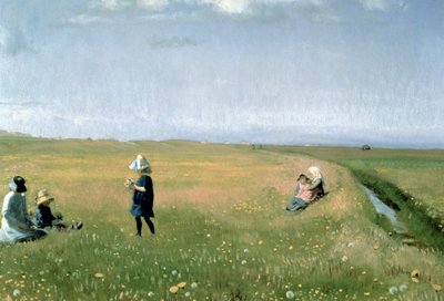 Children and Young Girls Picking Flowers in a Meadow North of Skagen by Michael Peter Ancher